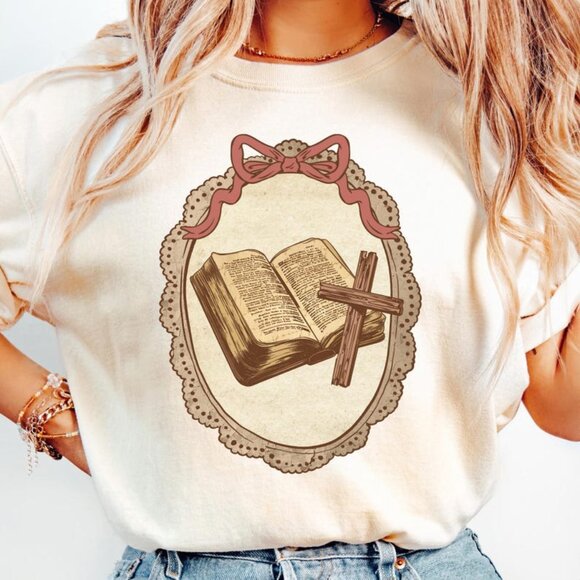 Tops - Grandma Core Shirt, Cottage Core Oval Frame Bible Shirt